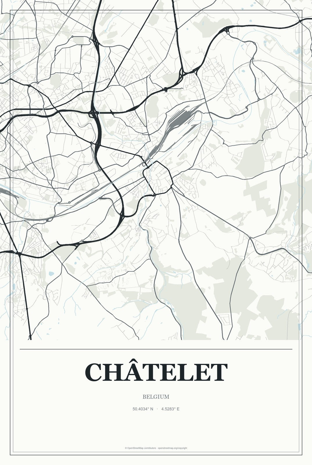 Châtelet, Belgium City Map Aluminum Sign in Gallery Air style