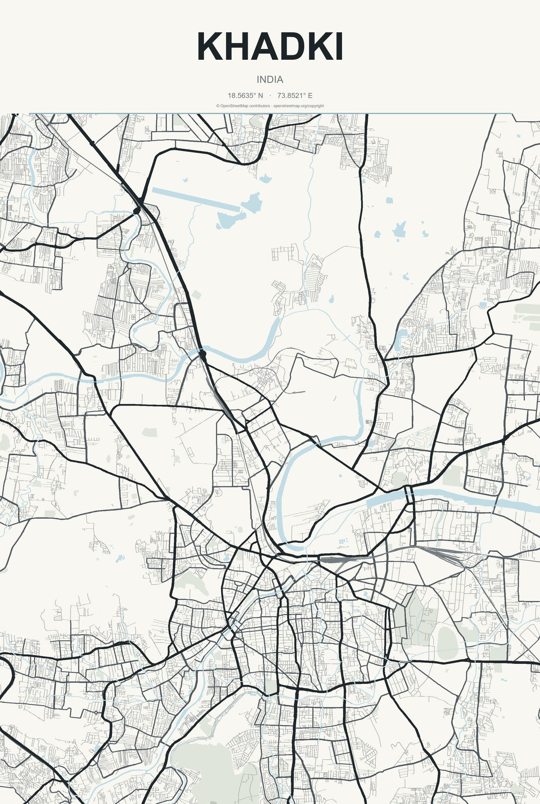 Khadki, India City Map Aluminum Sign in Headline Atlas style