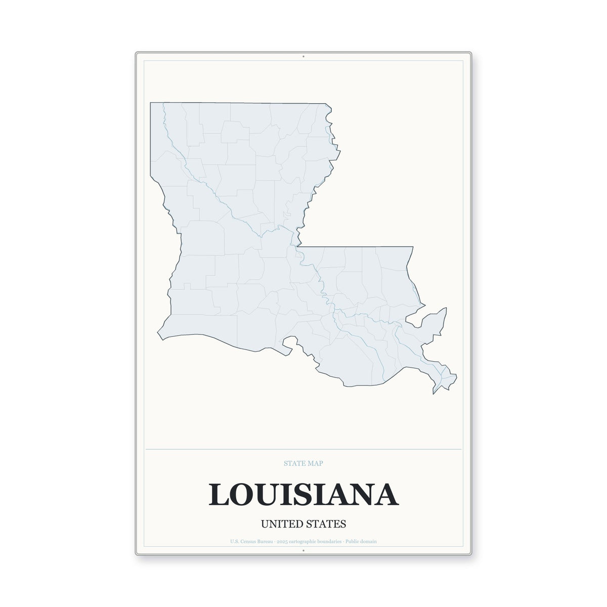 Louisiana state map aluminum sign in Gallery Air style