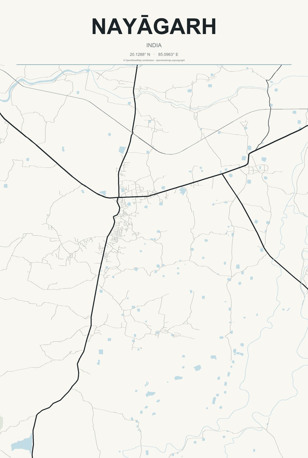 Nayāgarh, India City Map Aluminum Sign in Headline Atlas style
