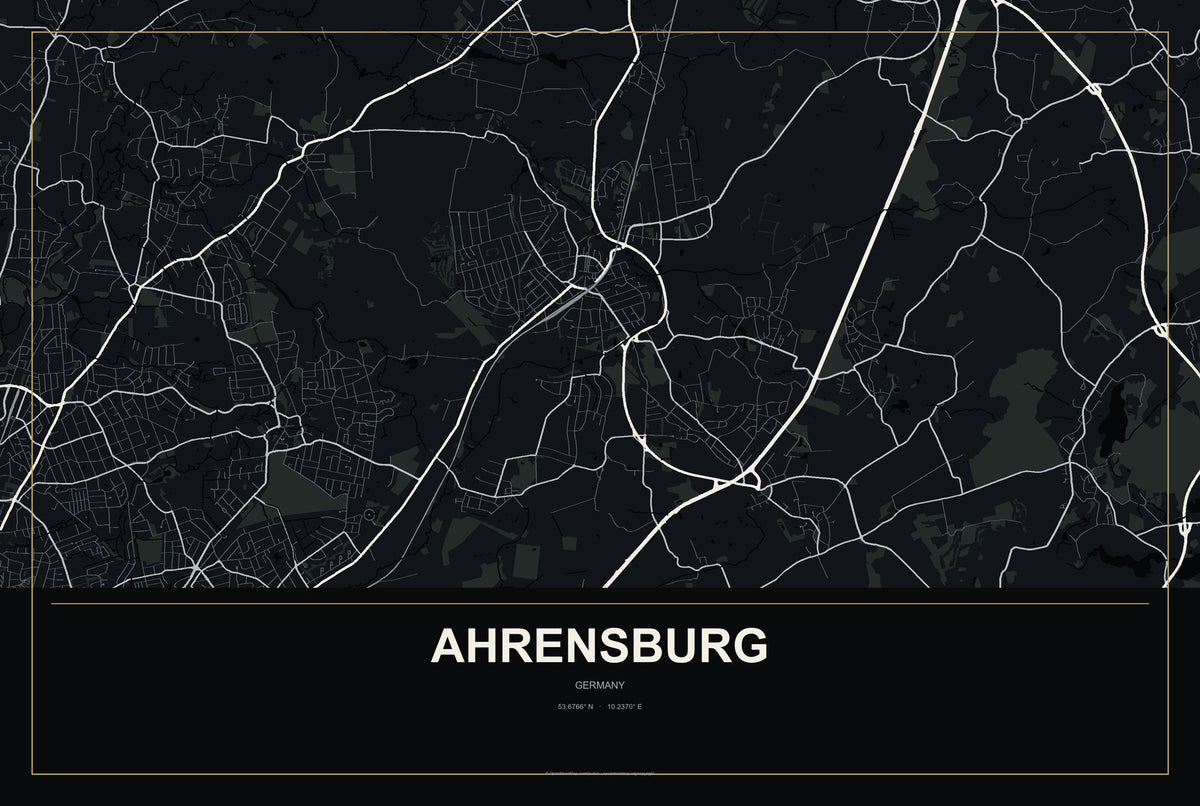 Ahrensburg, Germany City Map Aluminum Sign in Metropolitan Noir style