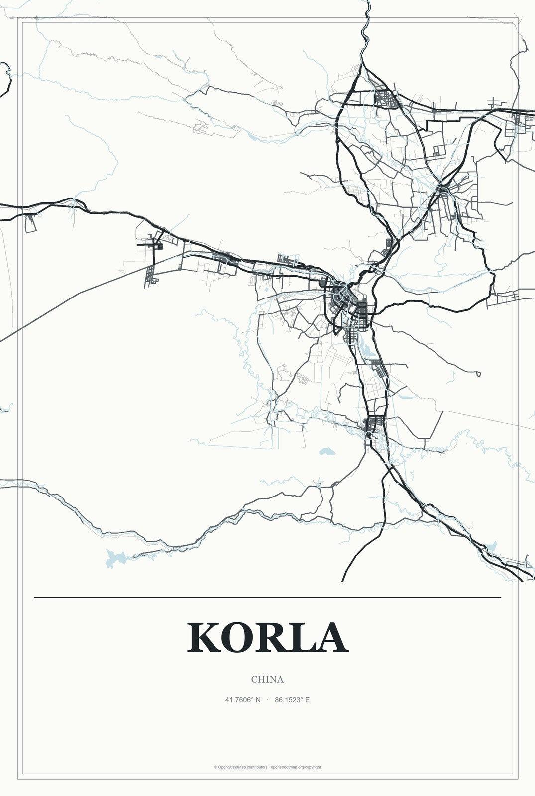 Korla, China City Map Aluminum Sign in Gallery Air style