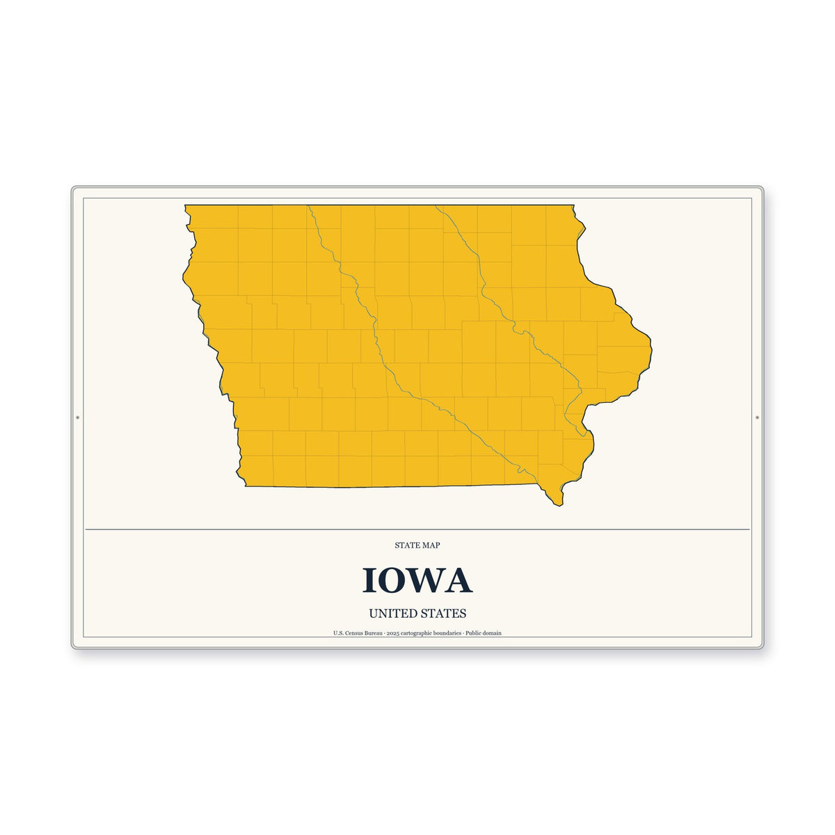 Iowa state map aluminum sign in Citrine Modern style