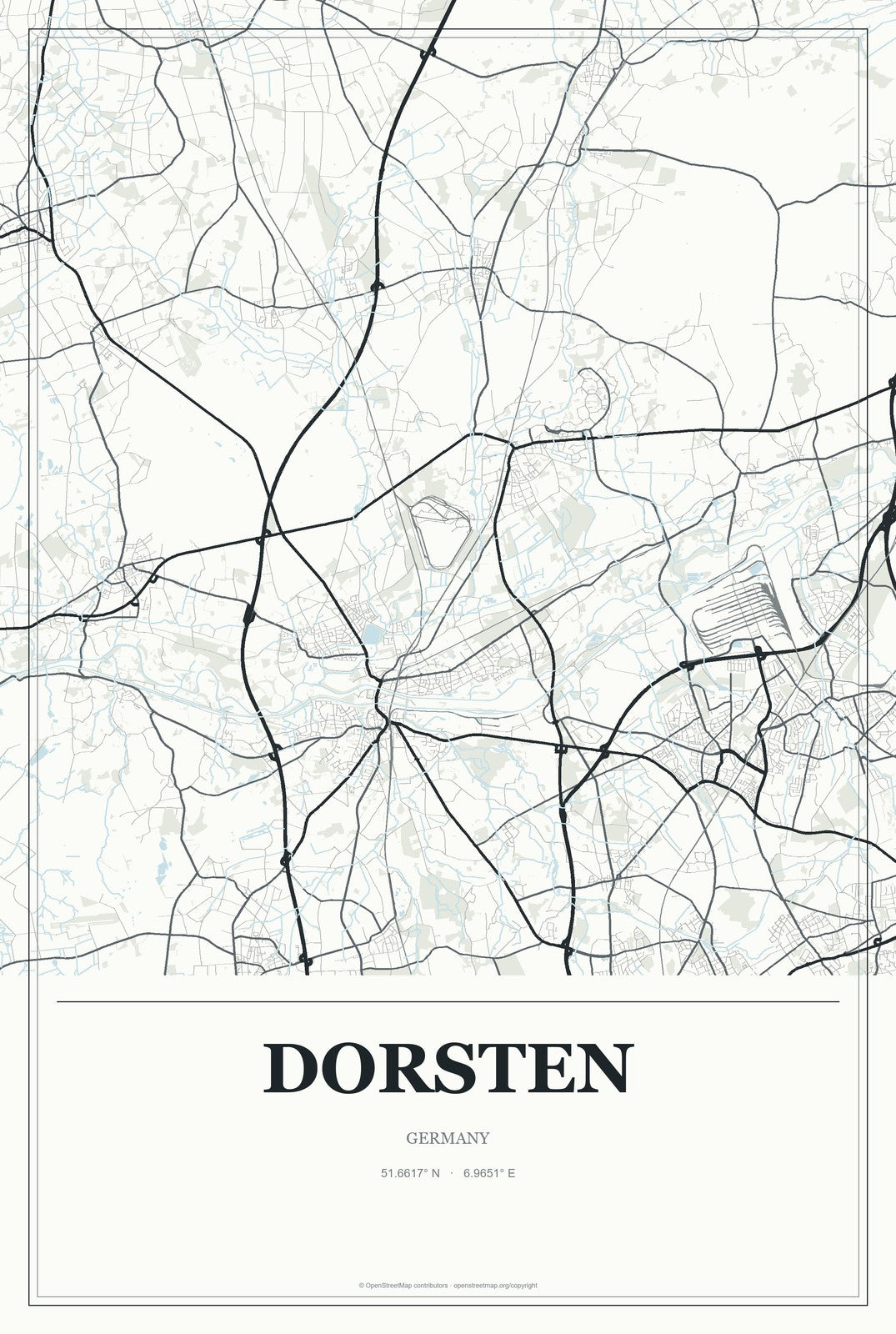 Dorsten, Germany City Map Aluminum Sign in Gallery Air style