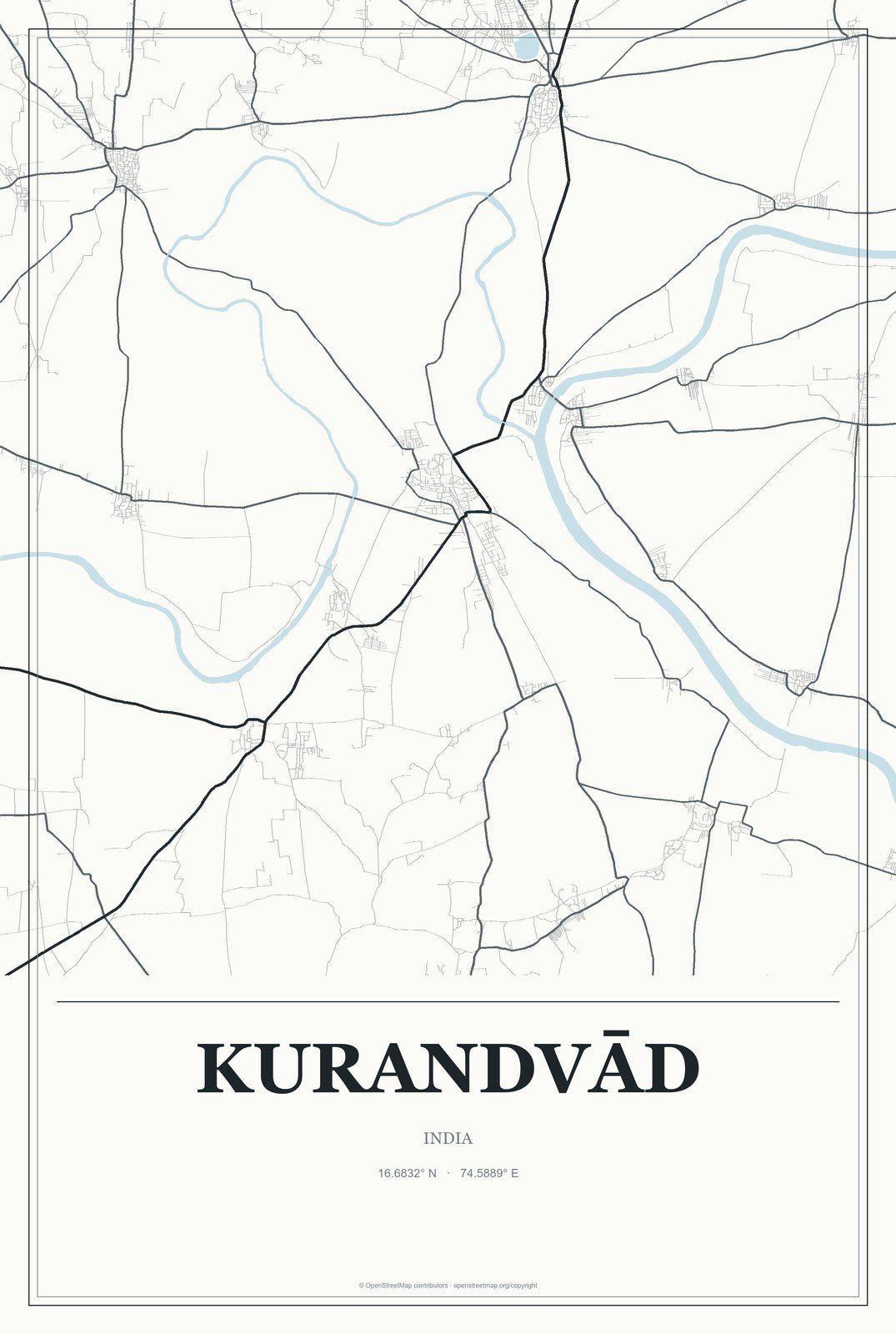 Kurandvād, India City Map Aluminum Sign in Gallery Air style
