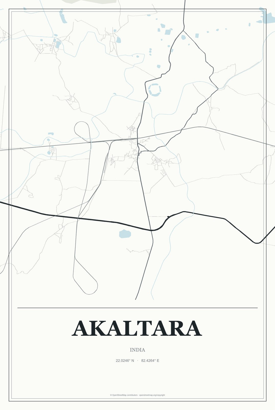 Akaltara, India City Map Aluminum Sign in Gallery Air style