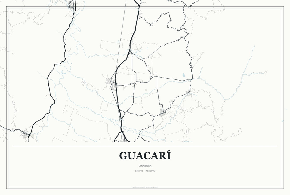 Guacarí, Colombia City Map Aluminum Sign in Gallery Air style