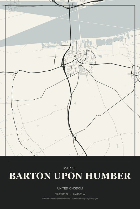 Barton upon Humber, United Kingdom City Map Aluminum Sign in Museum Plaque style