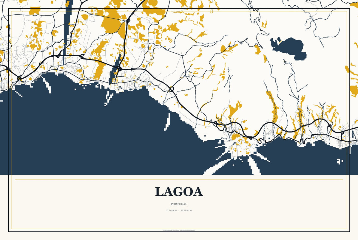 Lagoa, Portugal City Map Aluminum Sign in Citrine Modern style