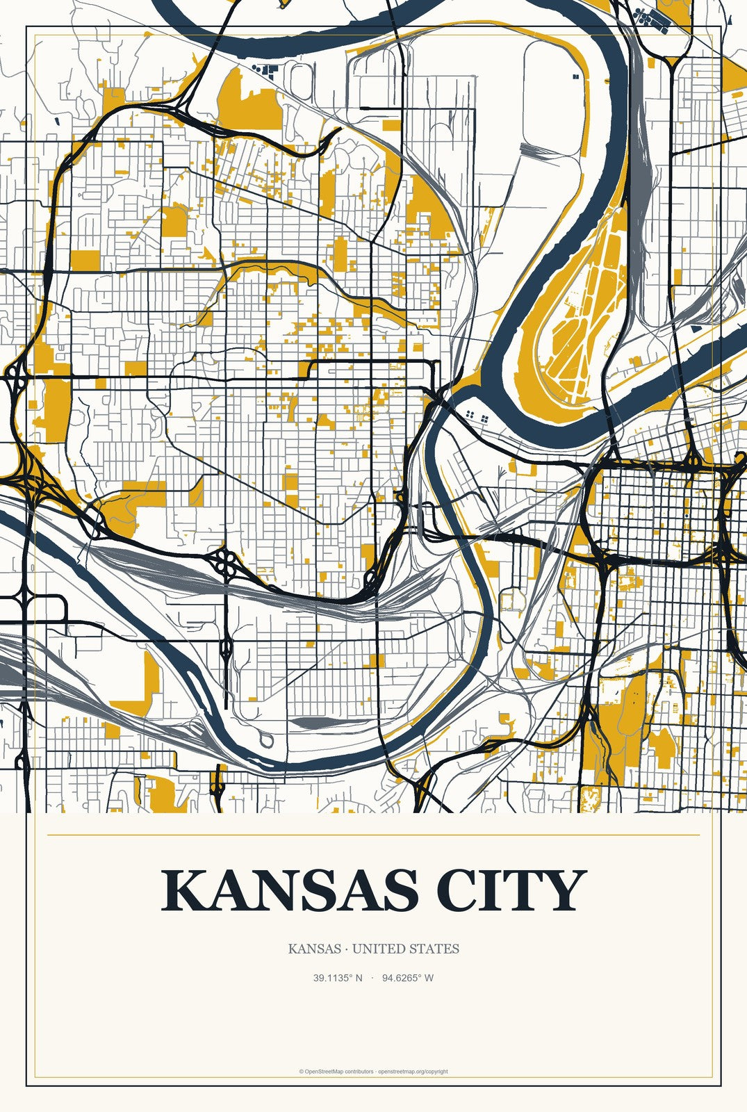 Kansas City, Kansas City Map Aluminum Sign in Citrine Modern style