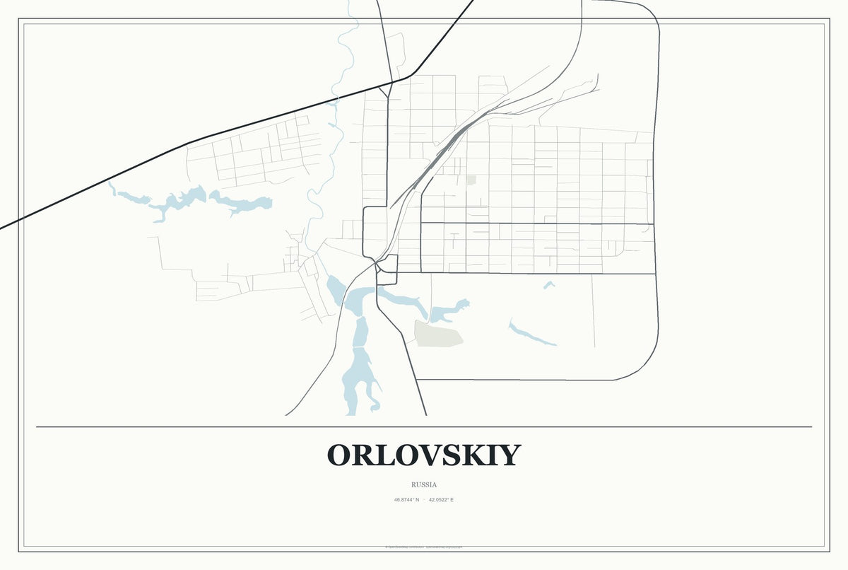 Orlovskiy, Russia City Map Aluminum Sign in Gallery Air style
