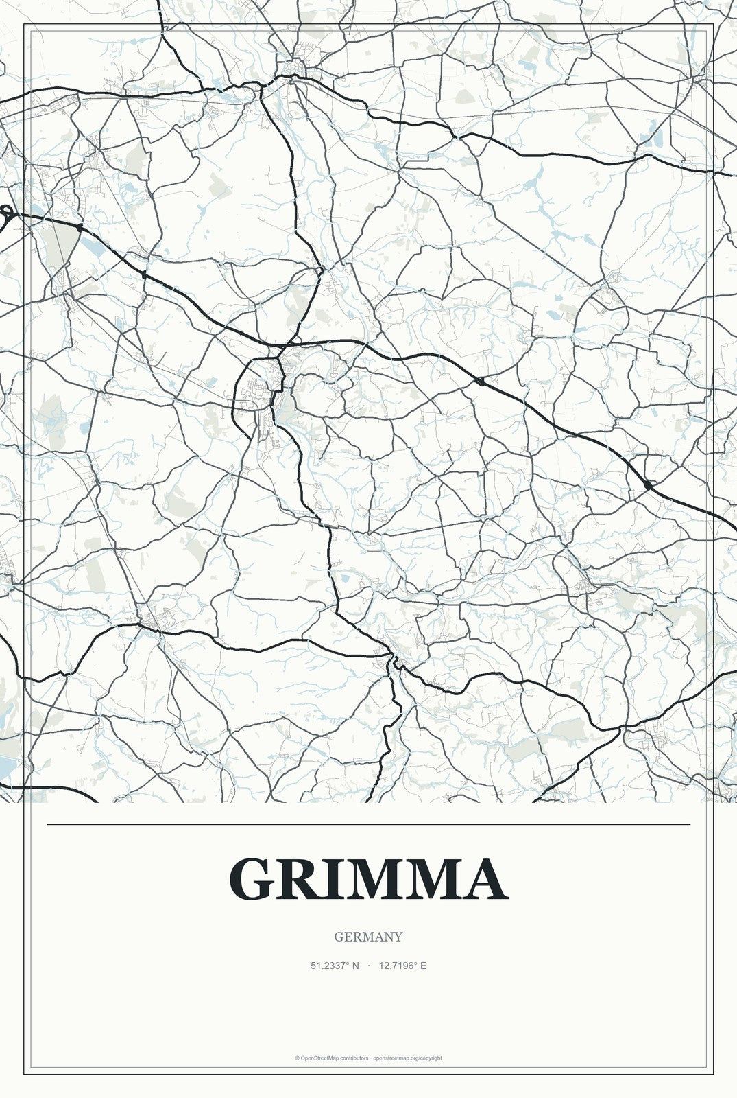 Grimma, Germany City Map Aluminum Sign in Gallery Air style