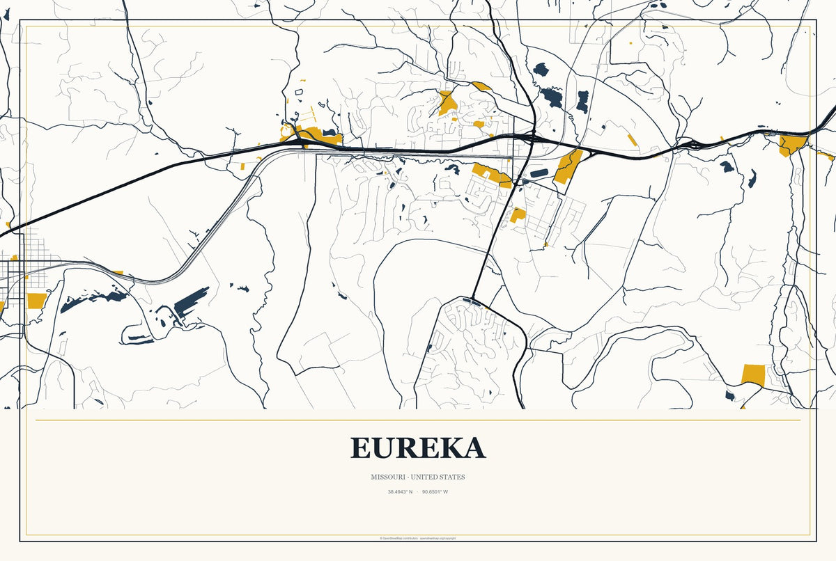 Eureka, Missouri City Map Aluminum Sign in Citrine Modern style