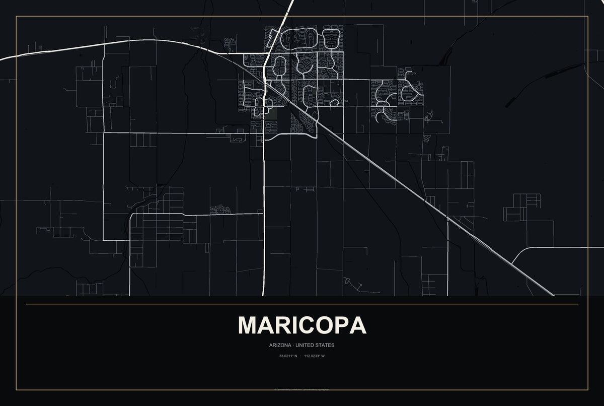 Maricopa, Arizona City Map Aluminum Sign in Metropolitan Noir style