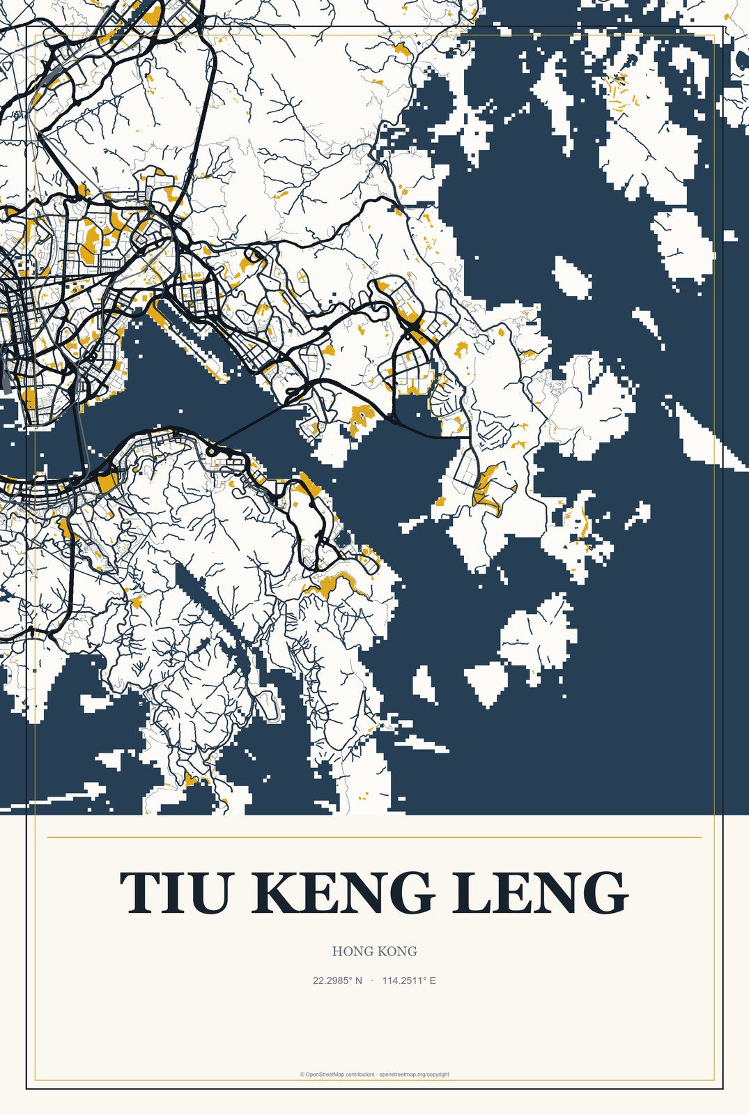 Tiu Keng Leng, Hong Kong City Map Aluminum Sign in Citrine Modern style