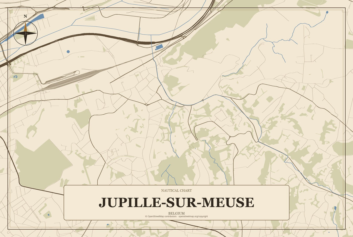 Jupille-sur-Meuse, Belgium City Map Aluminum Sign in Heritage Nautical style