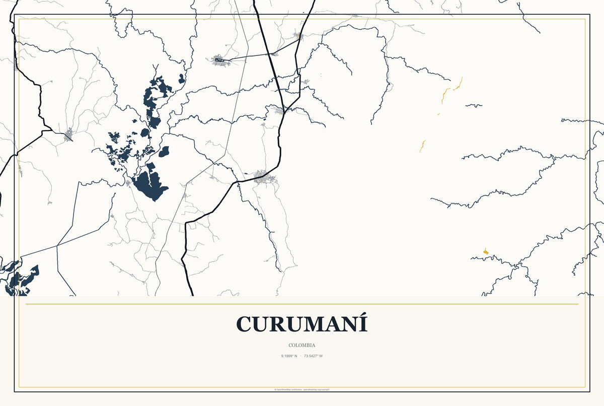 Curumaní, Colombia City Map Aluminum Sign in Citrine Modern style
