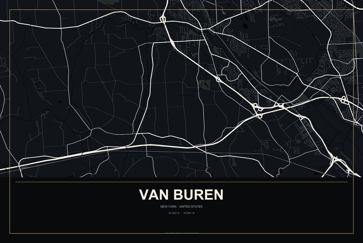 Van Buren, New York City Map Aluminum Sign in Metropolitan Noir style