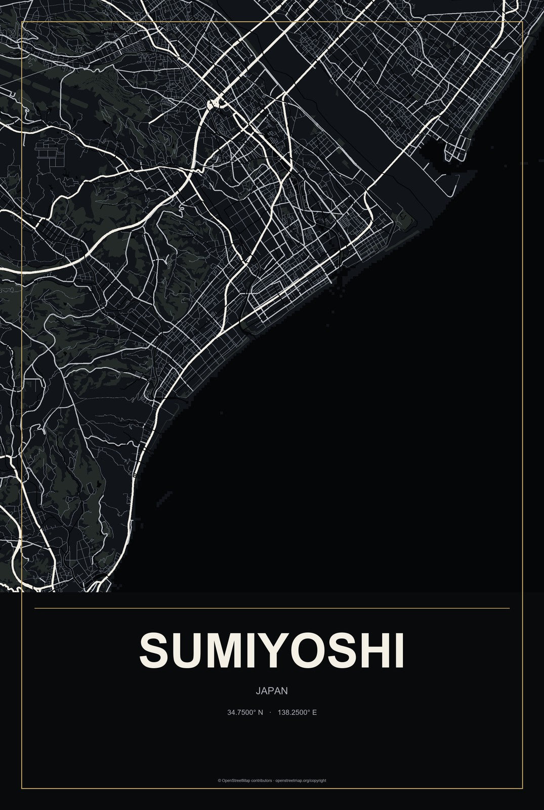 Sumiyoshi, Japan City Map Aluminum Sign in Metropolitan Noir style