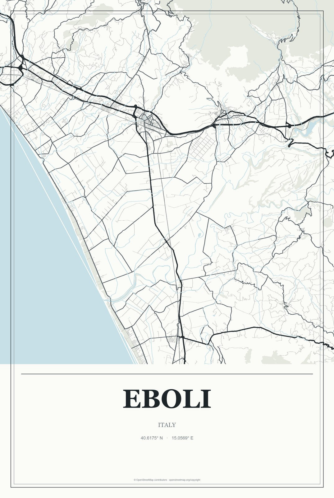 Eboli, Italy City Map Aluminum Sign in Gallery Air style
