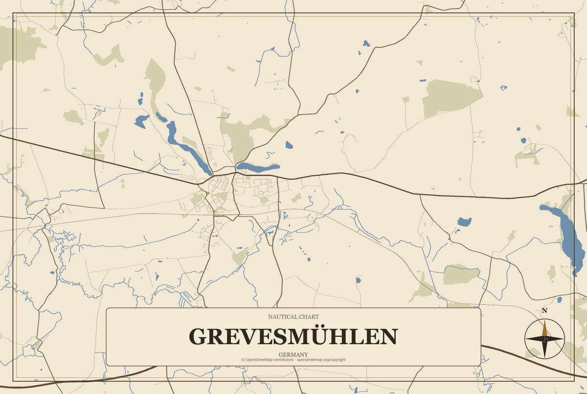 Grevesmühlen, Germany City Map Aluminum Sign in Heritage Nautical style