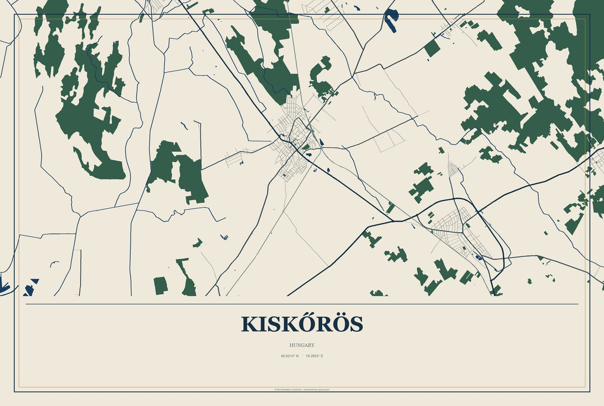 Kiskőrös, Hungary City Map Aluminum Sign in Coastal Cutout style