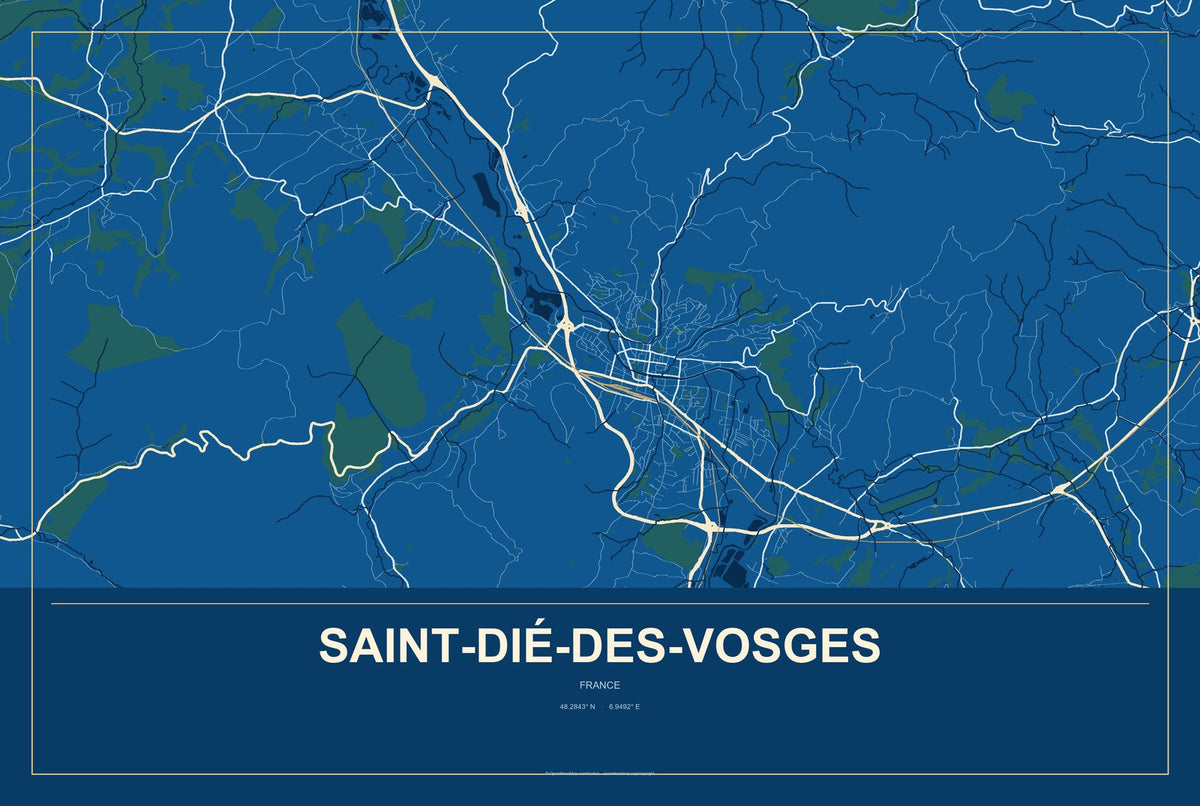 Saint-Dié-des-Vosges, France City Map Aluminum Sign in Harbor Cobalt style