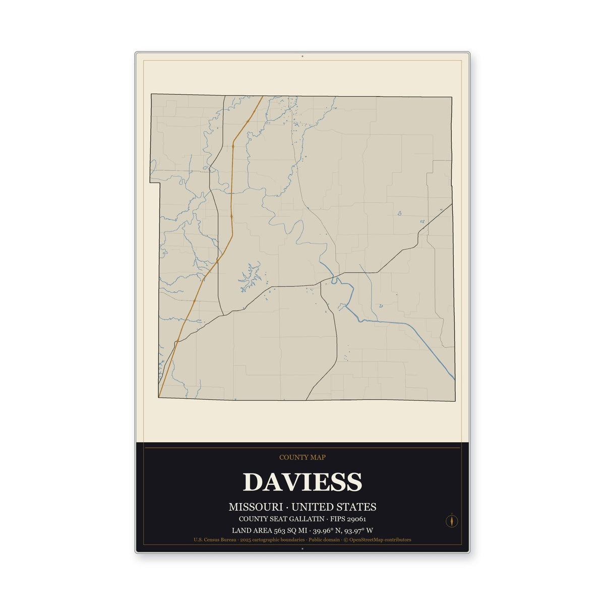 Daviess County, Missouri Map Aluminum Sign in Museum Plaque style