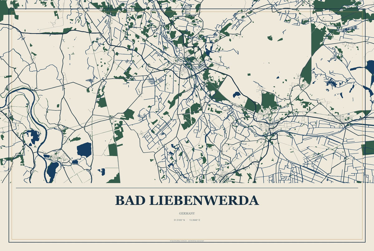 Bad Liebenwerda, Germany City Map Aluminum Sign in Coastal Cutout style
