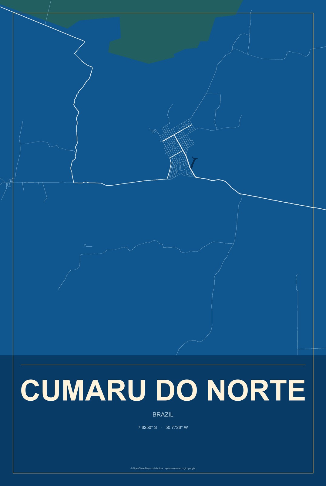 Cumaru do Norte, Brazil City Map Aluminum Sign in Harbor Cobalt style