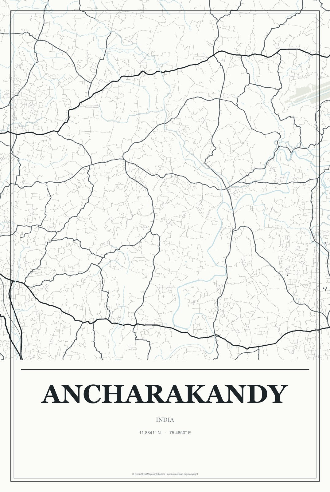 Ancharakandy, India City Map Aluminum Sign in Gallery Air style