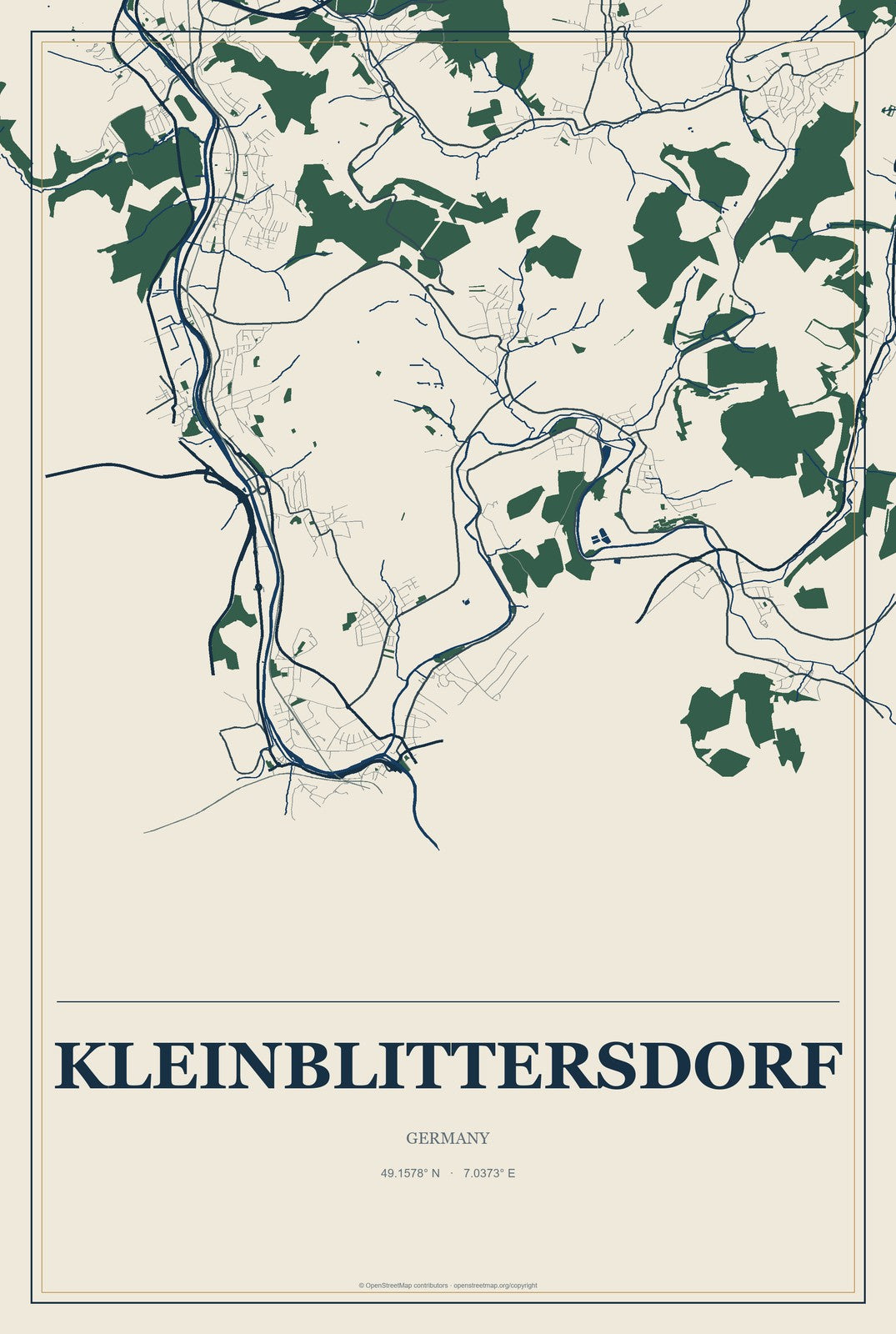 Kleinblittersdorf, Germany City Map Aluminum Sign in Coastal Cutout style
