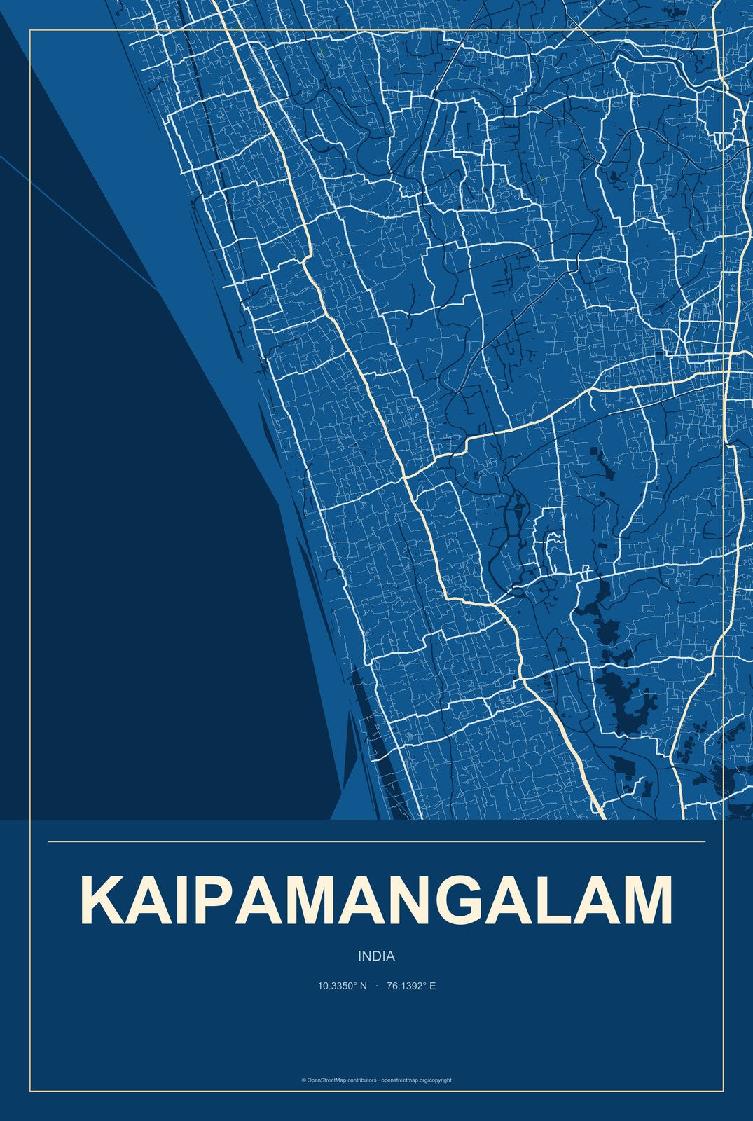 Kaipamangalam, India City Map Aluminum Sign in Harbor Cobalt style