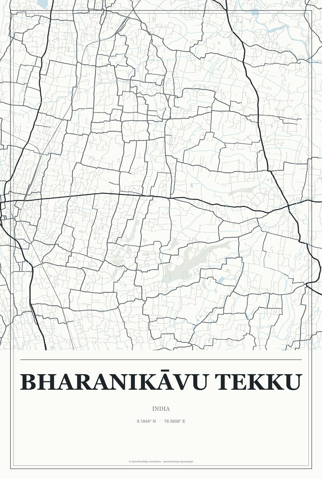 Bharanikāvu Tekku, India City Map Aluminum Sign in Gallery Air style