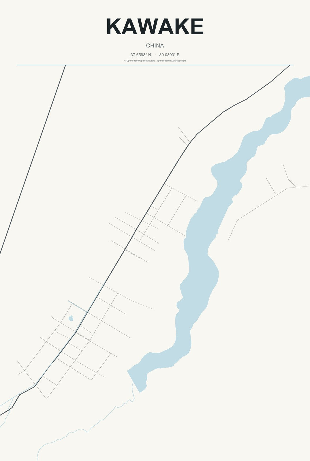 Kawake, China City Map Aluminum Sign in Headline Atlas style