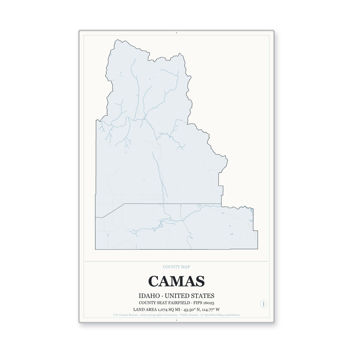 Camas County, Idaho Map Aluminum Sign in Gallery Air style