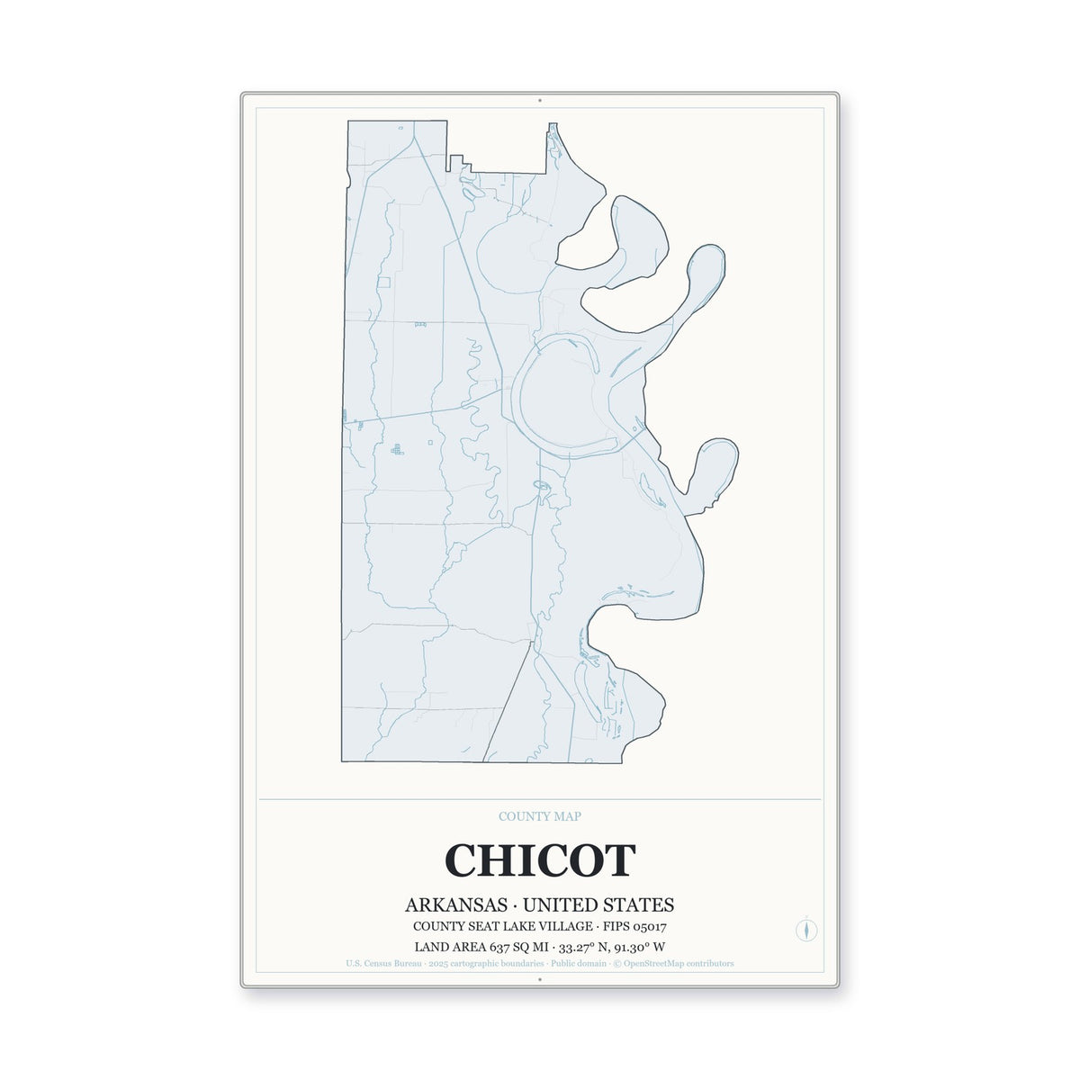 Chicot County, Arkansas Map Aluminum Sign in Gallery Air style