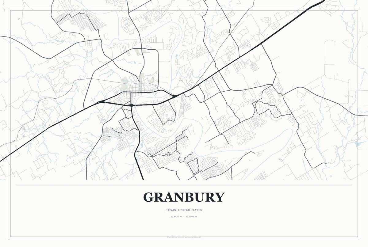 Granbury, Texas City Map Aluminum Sign in Gallery Air style