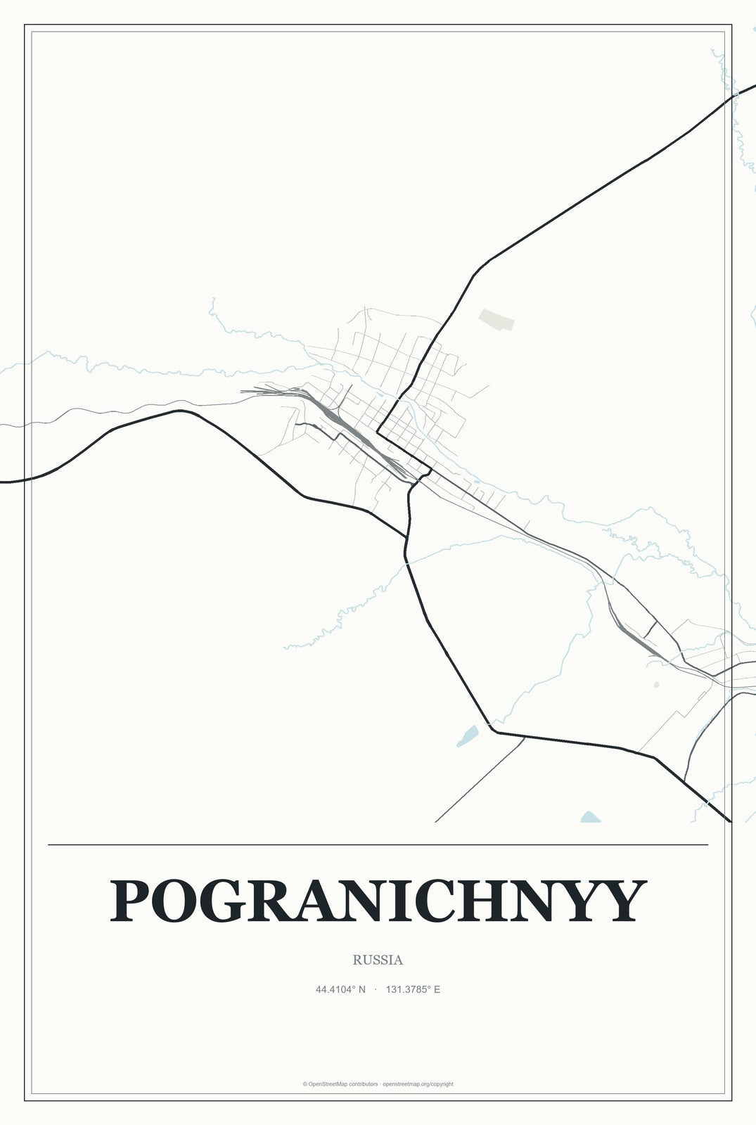 Pogranichnyy, Russia City Map Aluminum Sign in Gallery Air style