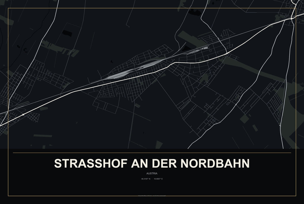 Strasshof an der Nordbahn, Austria City Map Aluminum Sign in Metropolitan Noir style