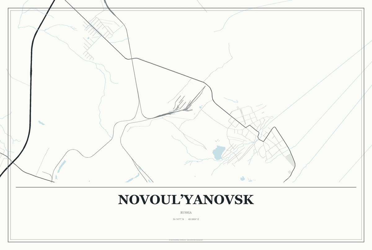 Novoul’yanovsk, Russia City Map Aluminum Sign in Gallery Air style