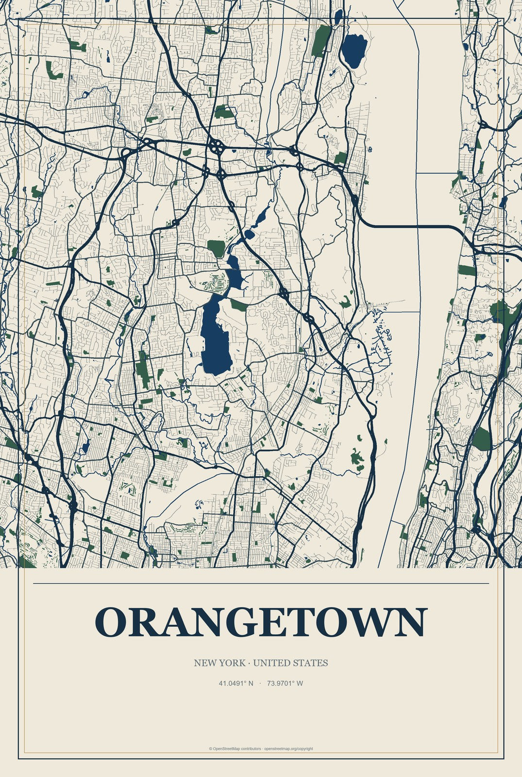 Orangetown, New York City Map Aluminum Sign in Coastal Cutout style