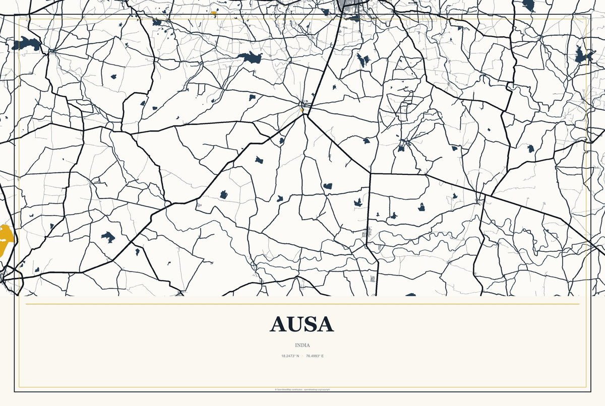 Ausa, India City Map Aluminum Sign in Citrine Modern style