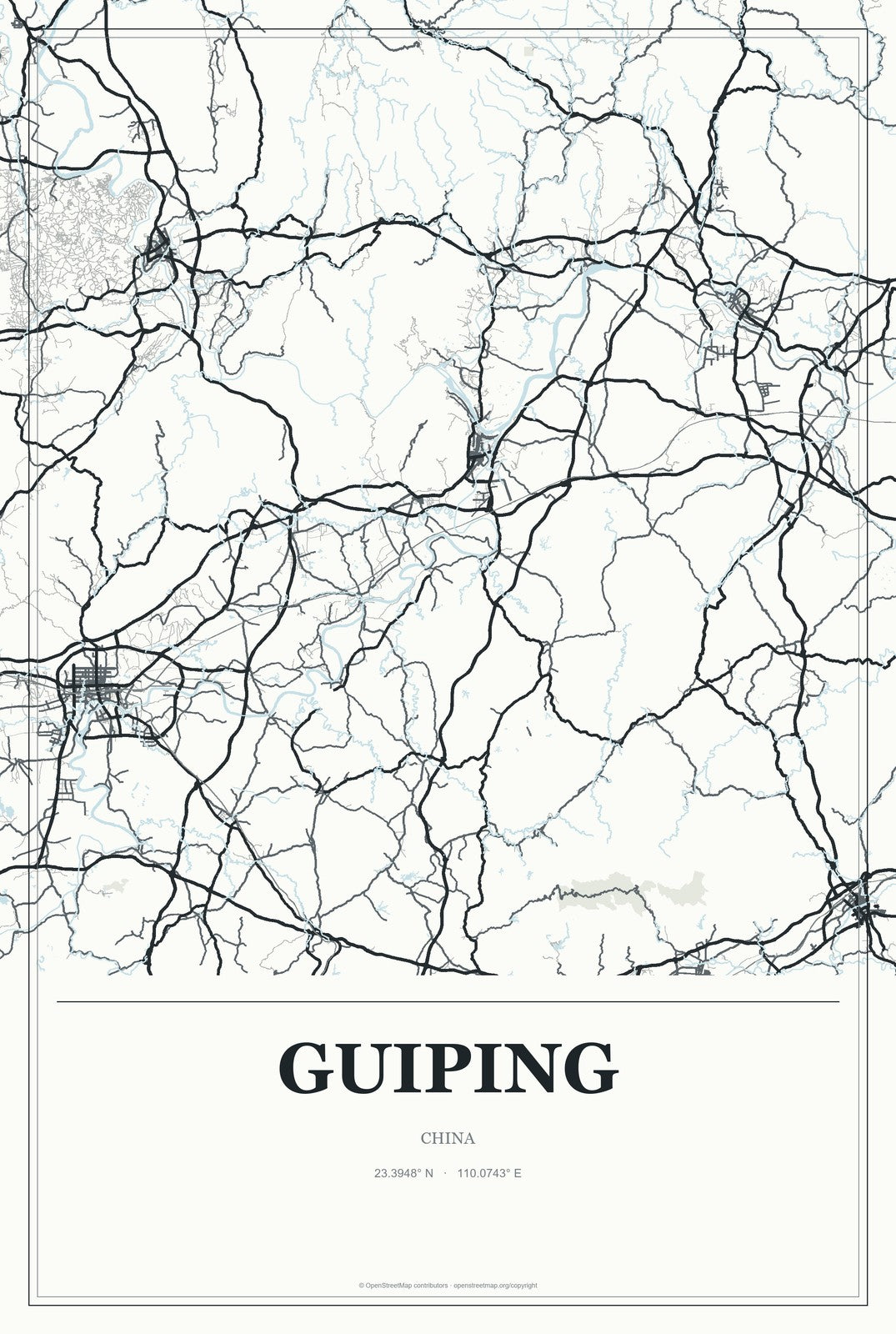 Guiping, China City Map Aluminum Sign in Gallery Air style