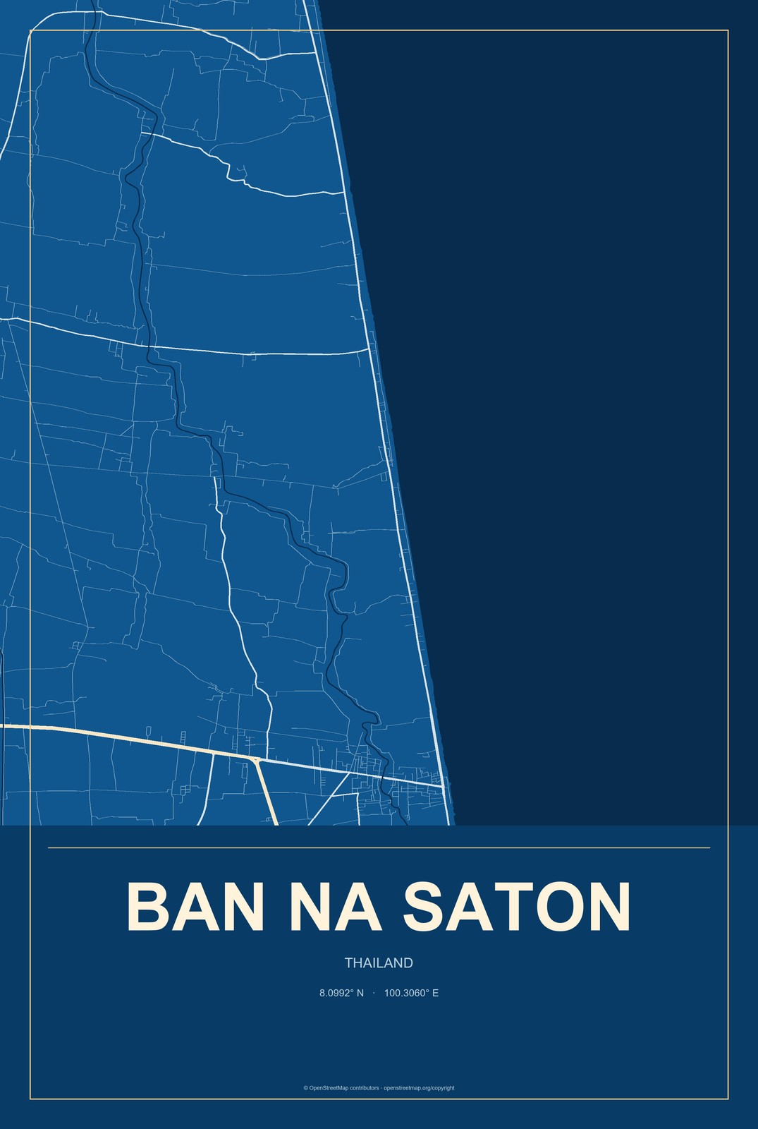 Ban Na Saton, Thailand City Map Aluminum Sign in Harbor Cobalt style