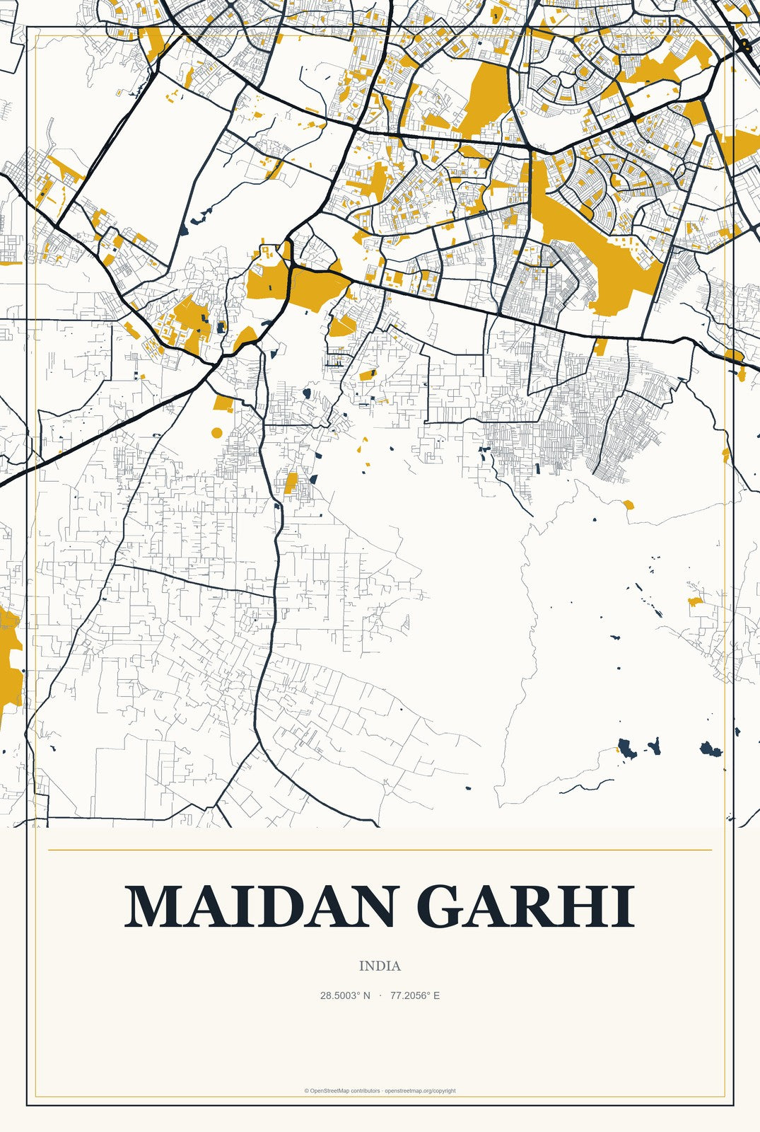 Maidan Garhi, India City Map Aluminum Sign in Citrine Modern style