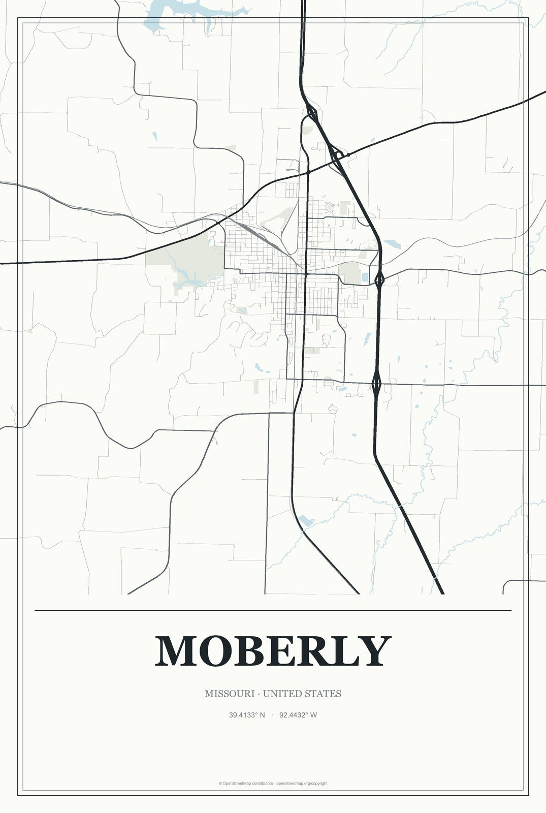 Moberly, Missouri City Map Aluminum Sign in Gallery Air style