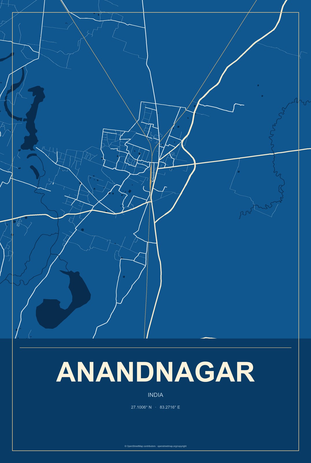 Anandnagar, India City Map Aluminum Sign in Harbor Cobalt style