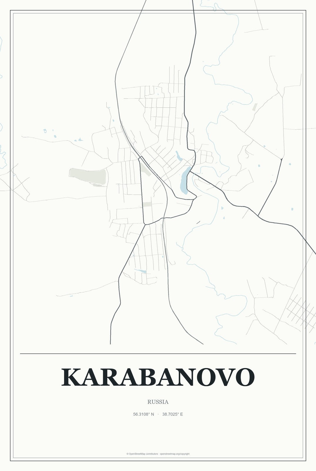 Karabanovo, Russia City Map Aluminum Sign in Gallery Air style
