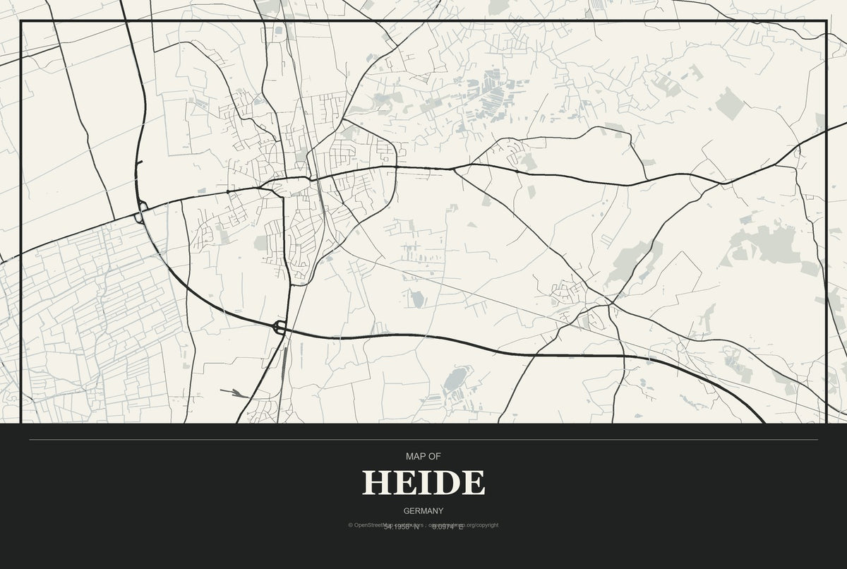 Heide, Germany City Map Aluminum Sign in Museum Plaque style